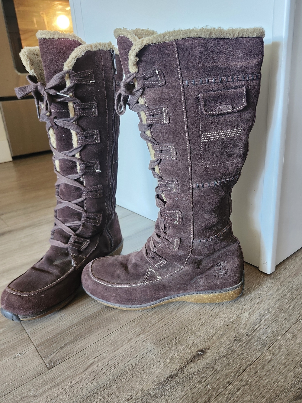 Timberland Women's Tall Brown Suede Lace-Up Winter Boots with Fur Lining - Picture 6 of 11